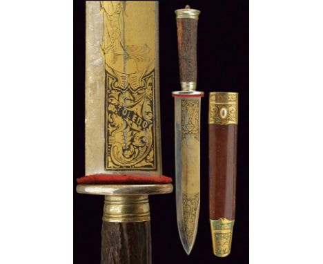 dating: 20th Century provenance: Toledo, Strong, straight, single-and false-edged blade, finely engraved with hunting motifs,