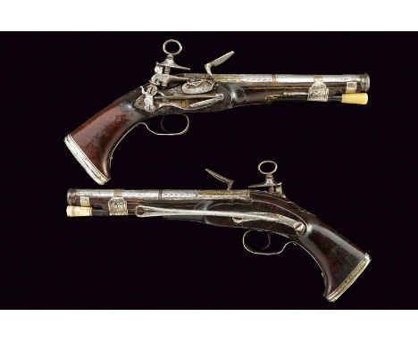 dating: 1724 provenance: Madrid, Smooth-bore, three-stage barrels, first part octagonal with gold-inlaid Nicolas Bis marks (S