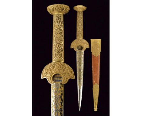 dating: 1878 provenance: Toledo, Straight, double-edged blade, finely engraved with floral motifs on a gilded background, the