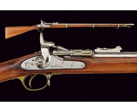 dating: 1879 provenance: England, Round, rifled, 14.7 mm cal. barrel with adjustable rear sight and fore-sight; bolt of the f