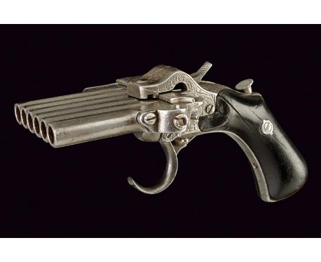 dating: Third quarter of the 19th Century provenance: France, A group of six, rifled, engraved, 7 mm cal. barrels in one bloc
