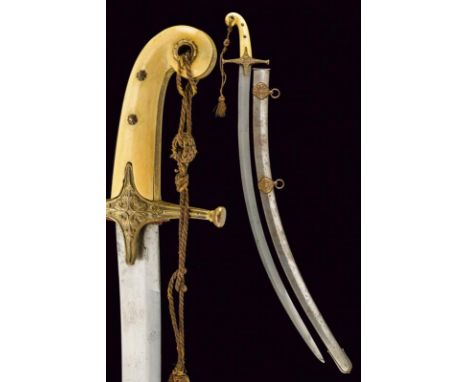 dating: Late 19th Century provenance: England, Curved, single-edged blade with slight fuller; brass hilt with remains of gild