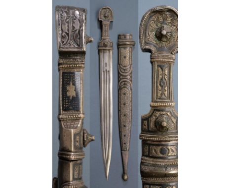 dating: circa 1900 provenance: Caucasia, Straight, double-edged blade with four grooves and deep, Arabic mark on the front pa