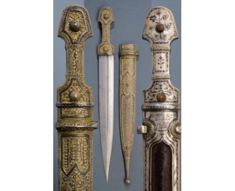 dating: 1911 provenance: Caucasia, Strong, straight, double-edged blade with deep, asymmetrical groove; grip completely cover
