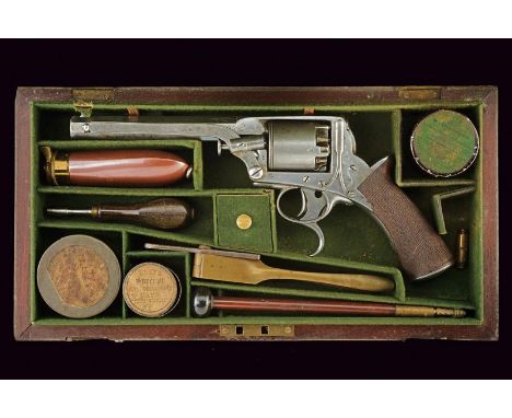 dating: about 1855 provenance: London, Octagonal, rifled, 11 mm cal. barrel, engraved at the end, fore-sight; five-shot cylin