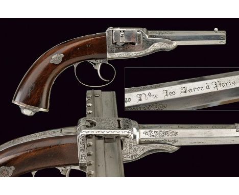 dating: about 1870 provenance: Paris, Octagonal, rifled, 9 mm cal. barrel, signed 'N.o 16 I.on Jarre à Paris', engraved at th