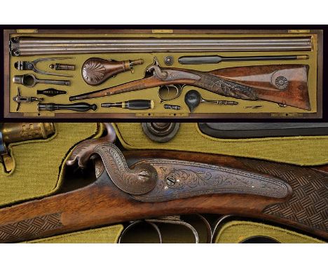 dating: Mid 19th Century provenance: Liege, Round, smooth-bore, juxtaposed, finished, 17 mm cal. barrels, rib marked in gold 