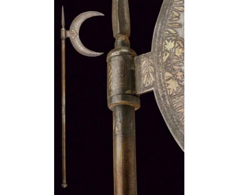 dating: Late 19th Century provenance: Indopersia, In iron, with concave, crescent-shaped, internal-edged axe, decorated with 