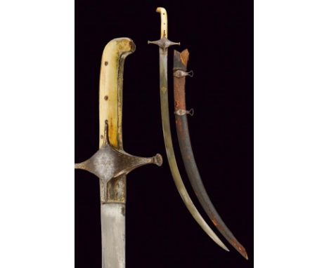 dating: First half of the 19th Century provenance: Turkey, Flat, curved, single-edged blade in fine damask, golden cartouche 