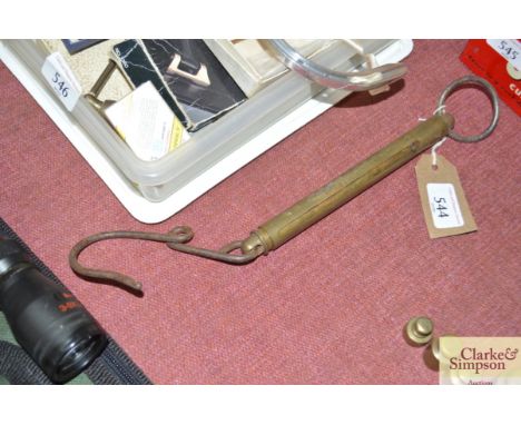A set of brass spring balance scales by Resilient,Shenstone Staffordshire to weigh 30lbs by 1ozincrements