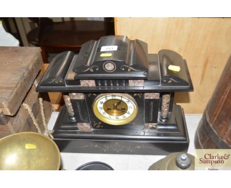 A 19th Century slate and marble two hole mantle clock