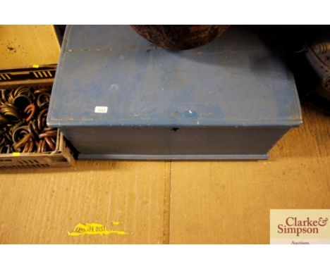 A blue painted wooden trunk