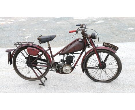 A James Motorcycle registration HUN935
Engine number 801/23324 with pedals, rusted, requires restoration (Illustrated).