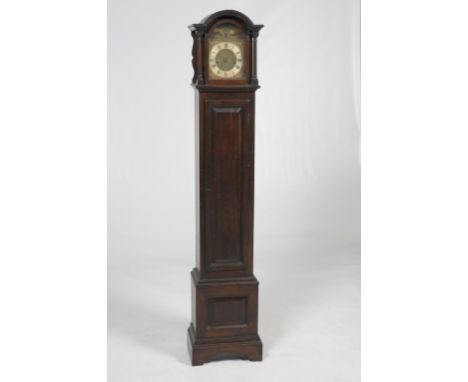 An oak longcase clock 18th Century and later
With a 19cm brass and silvered dial, detached with Roman numerals, mask and leaf