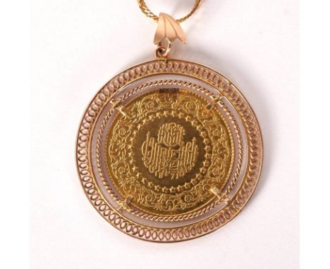 MünzanhängerGefasste Goldmünze Türkei 100 Piaster / Kurush mit Portrait von Atatürk. Durchmesser ca. 30 mm, Feingewicht ca. 6