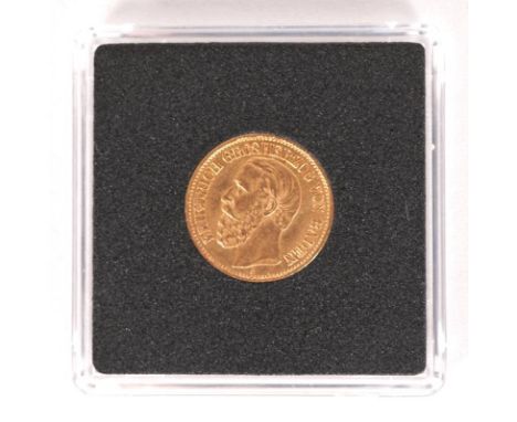 Goldmünze Friedrich Großherzog von BadenGold 900. 10 Mark. 1881, Münzzeichen G. Durchmesser ca. 19,5 mm, Gewicht ca. 3,98 Gra