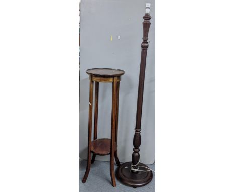 An Edwardian mahogany two tier plant/jardinière stand together with a mahogany standard lamp with a reeded columnLocation:If 