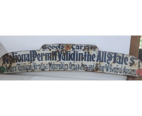 A large Indian enamel goods carrier sign, 206cm x 40cmLocation:If there is no condition report shown, please request 
