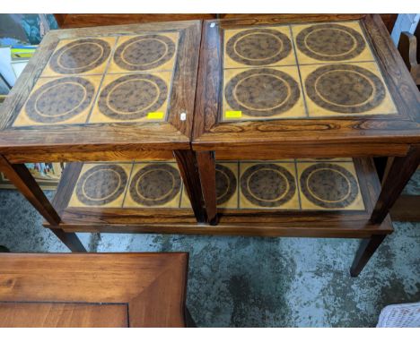 A Moluna Mobler Danish rosewood and tile topped nest of three coffee tables, the largest 41cm x 116cm x 53.5cm, smaller table