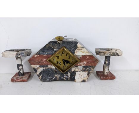 An Art Deco marble mantel clock with twin plinthsLocation:If there is no condition report shown, please request 