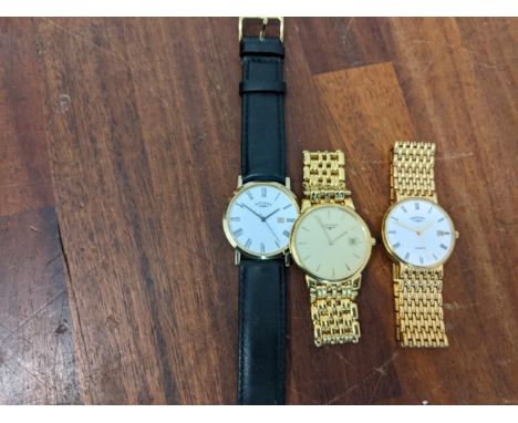 Three gents watch to include a gold plated Longines, dated and two Rotary wristwatchesLocation:If there is no condition repor