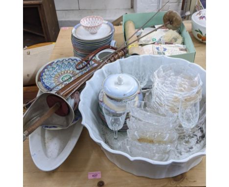 A mixed lot to include a Bavarian Thomas part dinner service, two fencing foils, a truncheon, and postage stamps contained in
