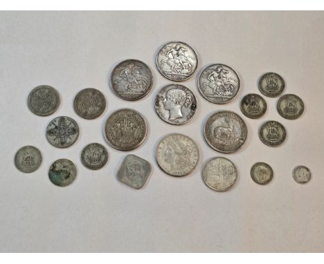 Silver Coinage - to include 1887 Jubilee Year Crown, 1889 and 1890 Crowns, 1847 Crown Ex-Jewellery, 1937 Australia Crown, 194