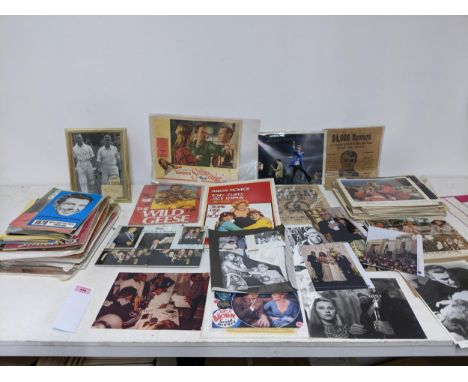 A mixed lot of film, theatre and sporting memorabilia to include press photographs, lobby cards, theatre programmes, and othe
