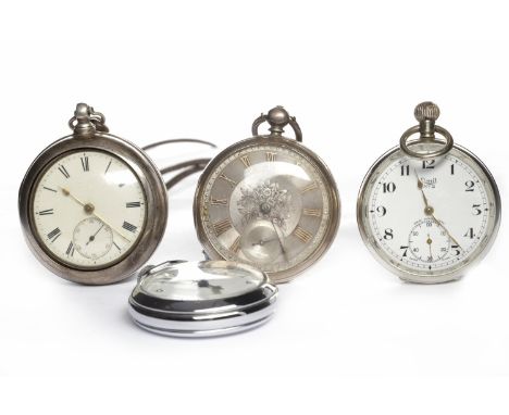 TWO VICTORIAN SILVER POCKET WATCHESone pair cased and with a white enamel dial and Roman numerals in black, subsidiary second