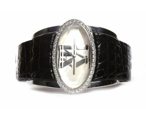 LADY'S CHOPARD DIAMOND SET EIGHTEEN CARAT WHITE GOLD QUARTZ WRIST WATCHthe oval mother of pearl dial with large Roman numeral