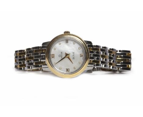 LADY'S OMEGA DE VILLE BI COLOUR STAINLESS STEEL QUARTZ WRIST WATCHreference 42420246055001 from papers, the mother of pearl d