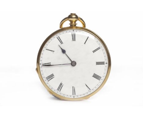 EIGHTEEN CARAT GOLD OPEN FACE KEY WIND FOB WATCHthe white enamel dial with Roman numerals in black, the 36mm case with machin