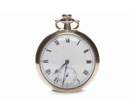 EARLY TWENTIETH CENTURY OPEN FACE KEYLESS WIND POCKET WATCHthe white enamel dial with Roman numerals in black, with subsidiar