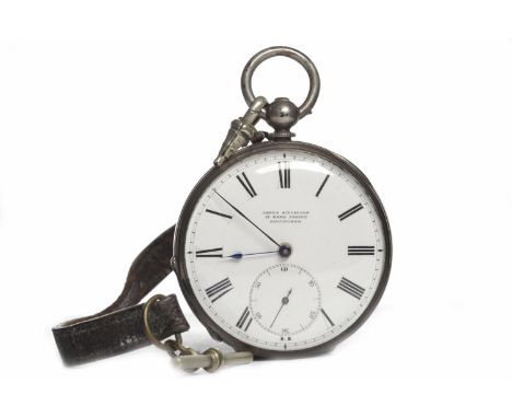 VICTORIAN SILVER OPEN FACE KEY WIND POCKET WATCHthe white enamel dial with James Aitchison, 15 Bank Street, Edinburgh, with R