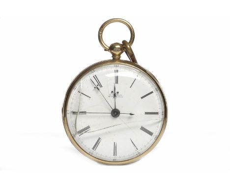 EIGHTEEN CARAT GOLD OPEN FACE KEY WIND POCKET WATCHthe movement signed Birkenbread and H.M. Kirdy, numbered 4840, the white e