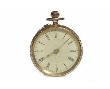 VICTORIAN EIGHTEEN CARAT GOLD OPEN FACE FOB WATCHthe round white enamel dial with Roman numerals in black, outer seconds trac