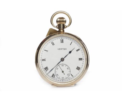 NINE CARAT GOLD OPEN FACE KEYLESS WIND POCKET WATCHthe white enamel dial with Roman numerals in black, subsidiary seconds at 
