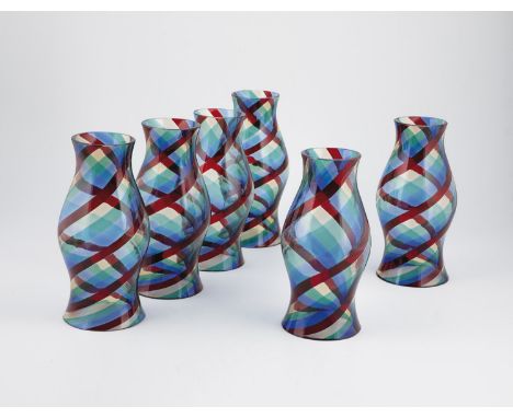 6 Windlichter ''A Fasce ritorte'' Fulvio Bianconi (Entwurf), Venini, Murano, 1951 Farbloses Glas mit spiralfoermig eingeschmo
