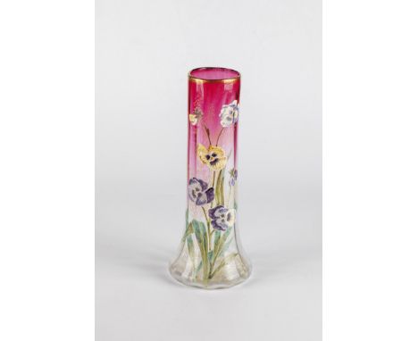 Vase mit Stiefmuetterchen Legras &amp; Cie., Verreries de Saint-Denis, um 1900 Farbloses, laengsoptisches Glas, partiell verl