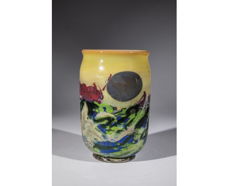 Vase ''Landscape'' Jack Ink Farbloses Glas, mit braungelbem Opal unterfangen, polychromer Farbaufschmelzung mit Chromaventuri