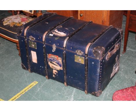 Blue late 19th/early 20th century travelling trunk 