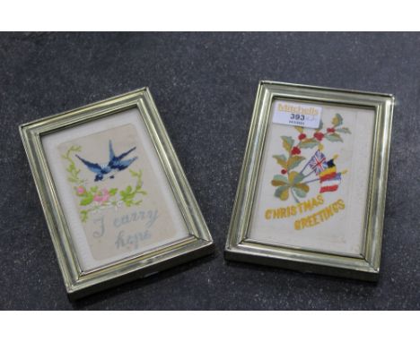 Two framed First World War silk postcards