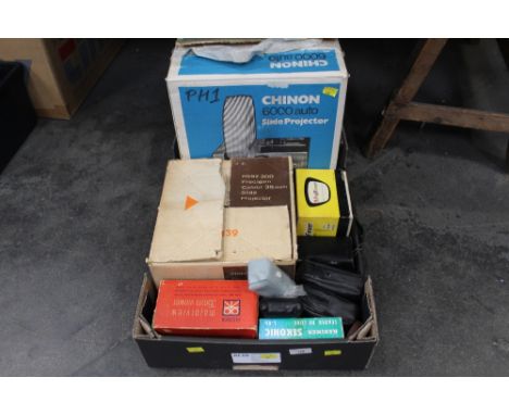 Box of camera equipment, slide projector, viewer etc 