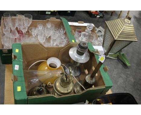 A box of lamps, Aladdin oil lamp, electric lamp in the form of a lamp post etc