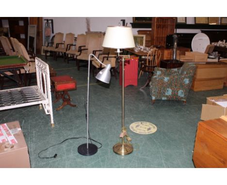 Small metal uplighter and standard lamp with cream shade 