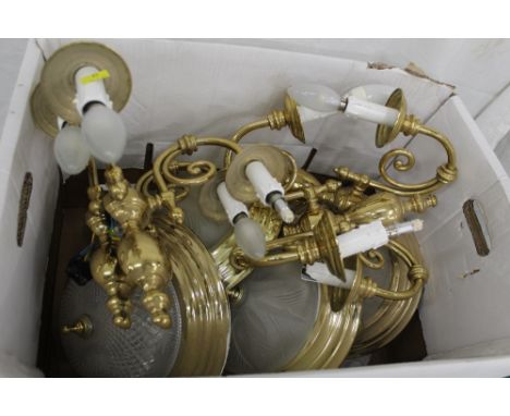Two branch wall light fittings and domed ceiling light fittings 
