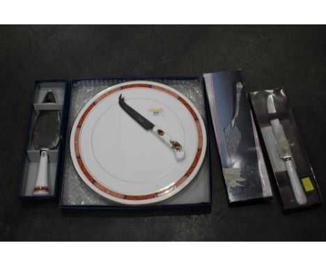 Royal Worcester cake plate and Royal Albert cake knives 