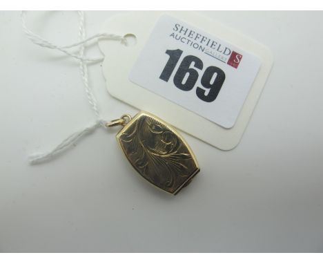 A 9ct Gold Locket Pendant, of tonneau shape with engraved decoration. 