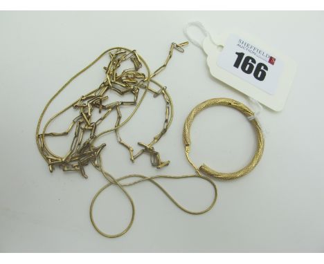 Scrap - A Modern Hoop Earring (odd), stamped "375"; a 9ct gold smooth link chain (broken); etc. 
