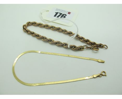 A 9ct Gold Ropetwist Bracelet, together with a smooth link bracelet. (2) 